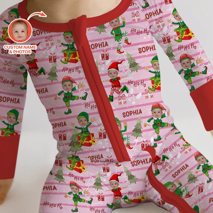 Custom Photo Baby Christmas Elf Convertible Zippy , Custom Photo Baby Christmas Elf Convertible Zippy - 0-3M