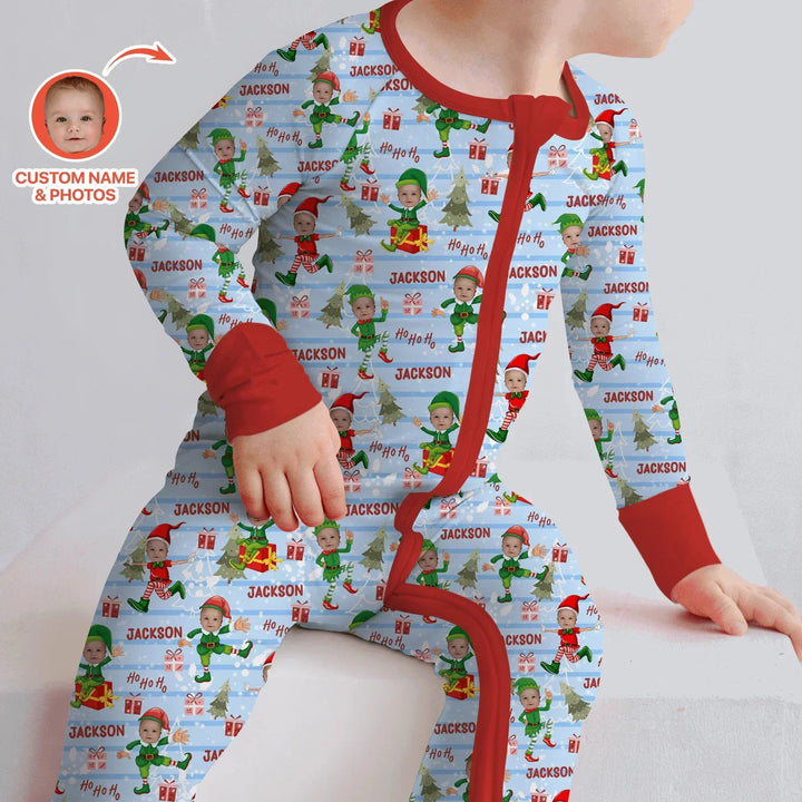 Custom Photo Baby Christmas Elf Convertible Zippy , Custom Photo Baby Christmas Elf Convertible Zippy - 0-3M