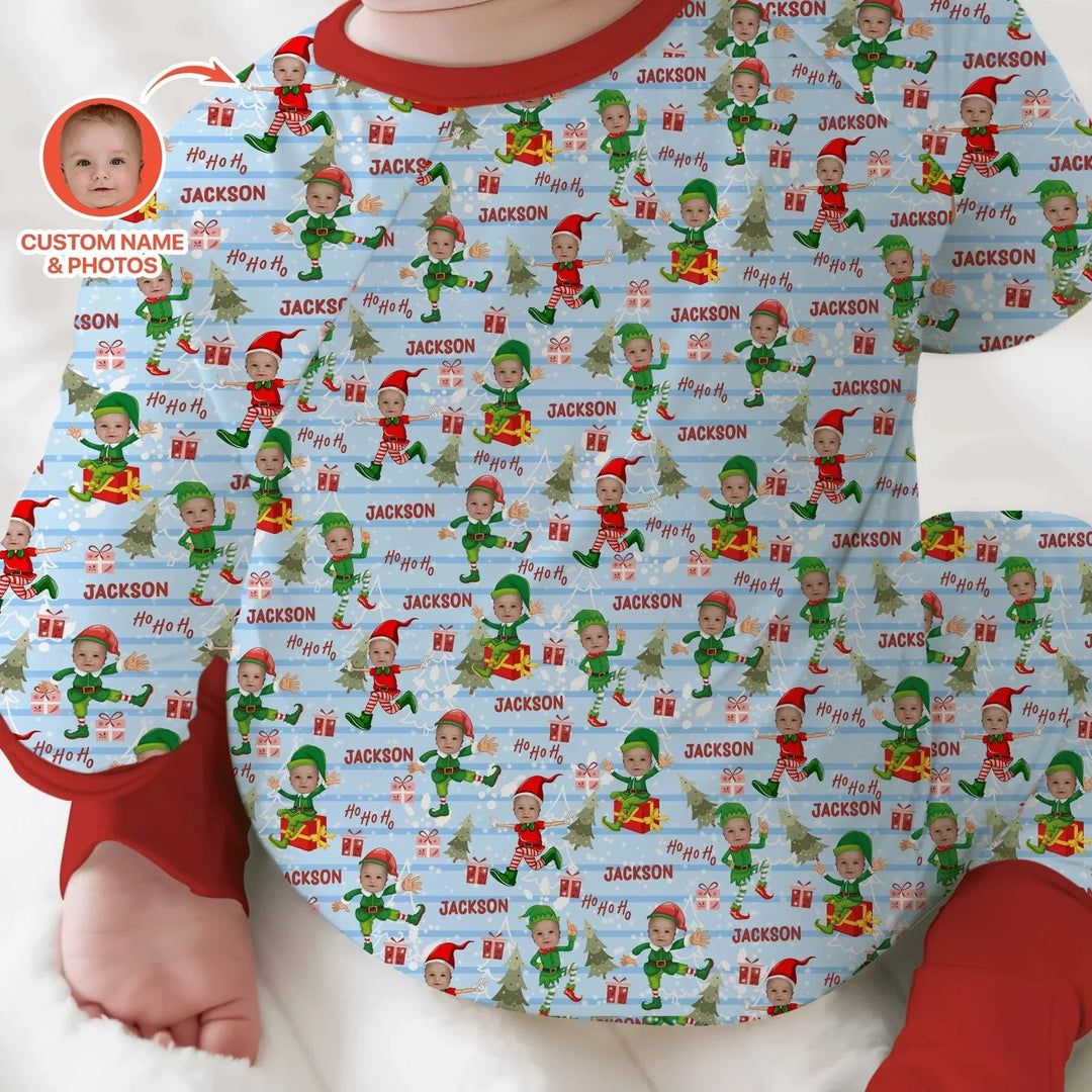 Custom Photo Baby Christmas Elf Convertible Zippy , Custom Photo Baby Christmas Elf Convertible Zippy - 0-3M