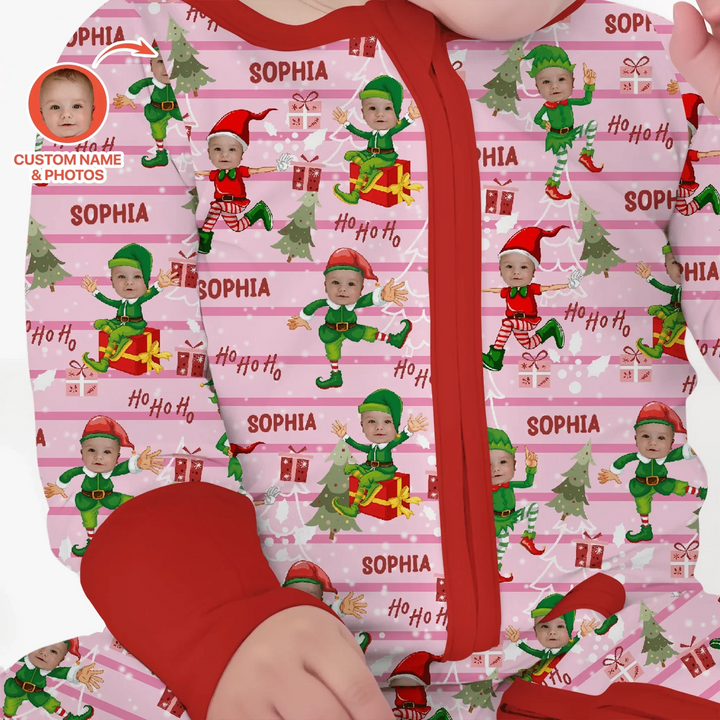 Custom Photo Baby Christmas Elf Convertible Zippy , Custom Photo Baby Christmas Elf Convertible Zippy - 0-3M