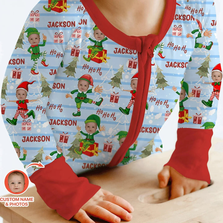 Custom Photo Baby Christmas Elf Convertible Zippy , Custom Photo Baby Christmas Elf Convertible Zippy - 0-3M