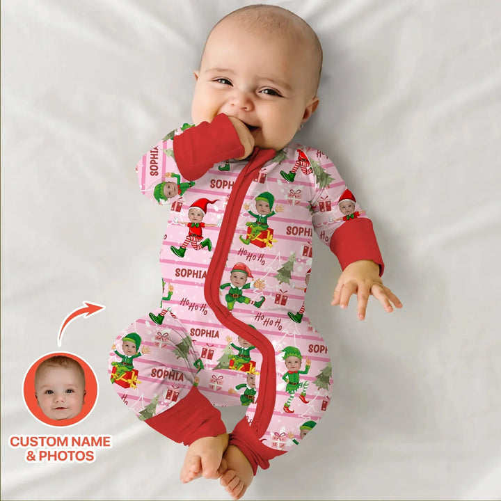 Custom Photo Baby Christmas Elf Convertible Zippy , Custom Photo Baby Christmas Elf Convertible Zippy - 0-3M