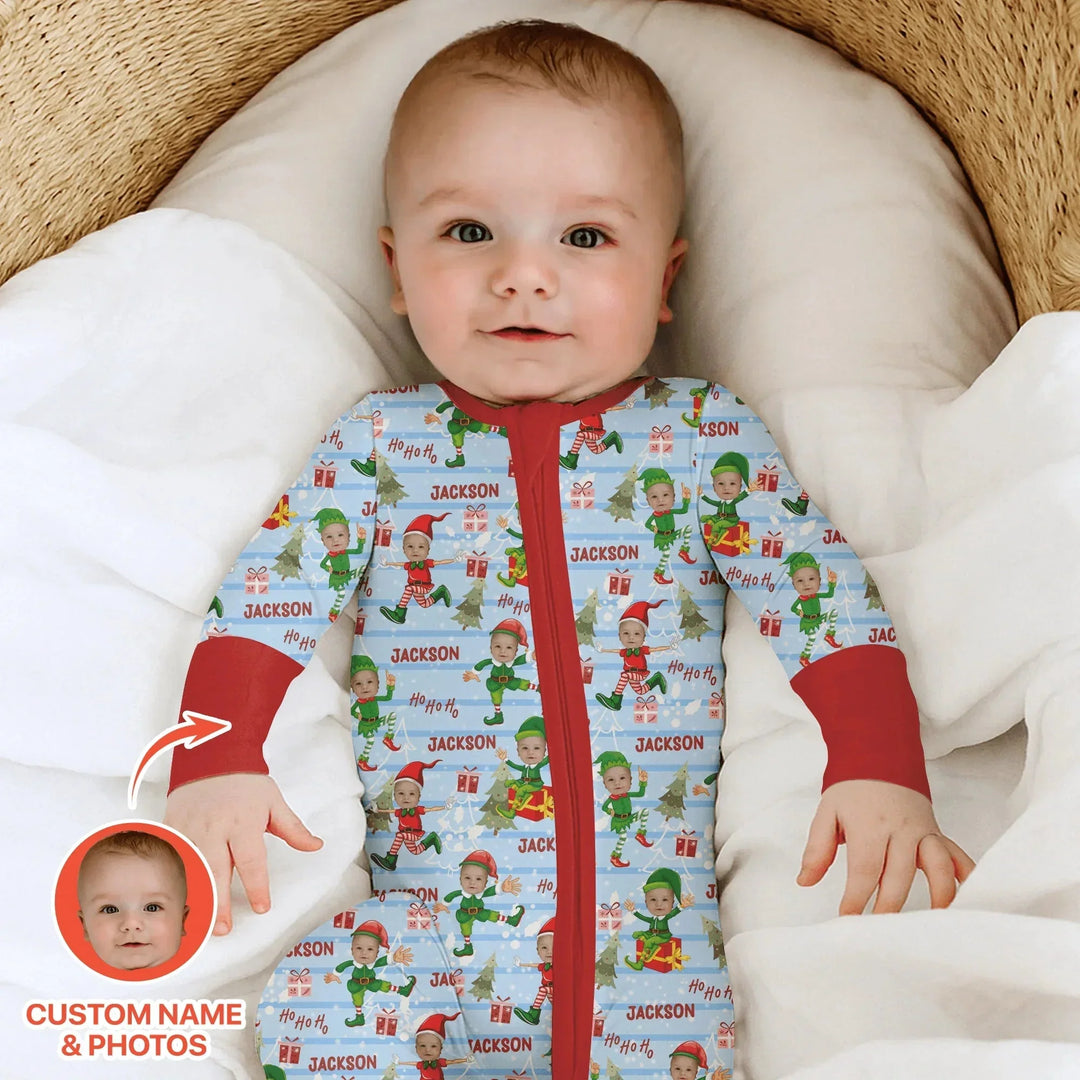 Custom Photo Baby Christmas Elf Convertible Zippy , Custom Photo Baby Christmas Elf Convertible Zippy - 0-3M