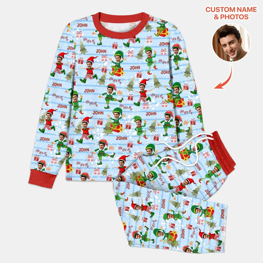 Custom Photo Baby Christmas Elf Men's Pajama Set , Custom Photo Baby Christmas Elf Men's Pajama Set - Combo Shirt & Pants / XS