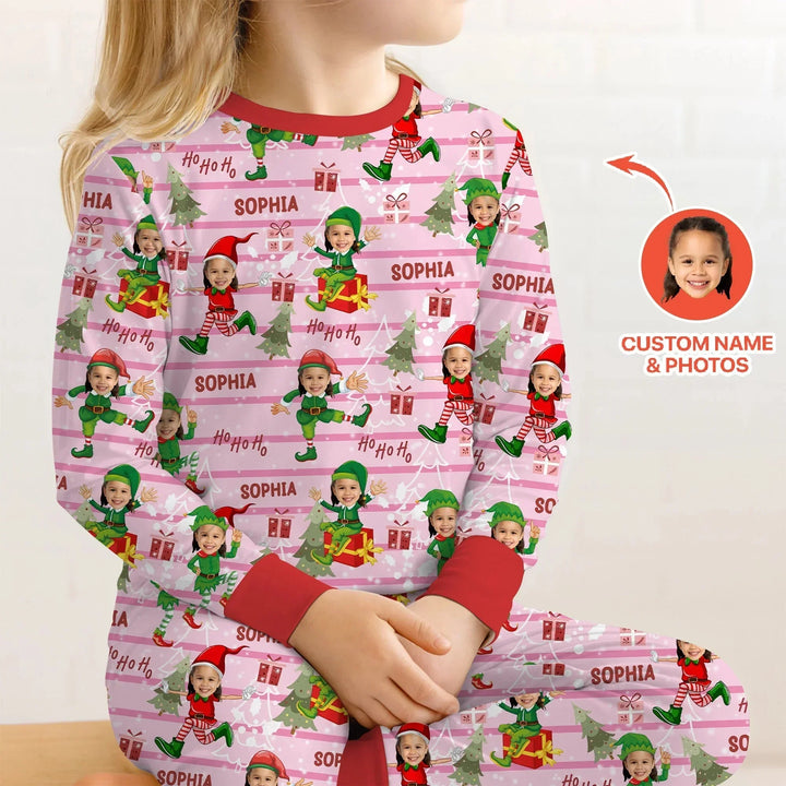 Custom Photo Baby Christmas Elf Two Piece Long Sleeve Pajama Set , Custom Photo Baby Christmas Elf Two Piece Long Sleeve Pajama Set - 12-18M
