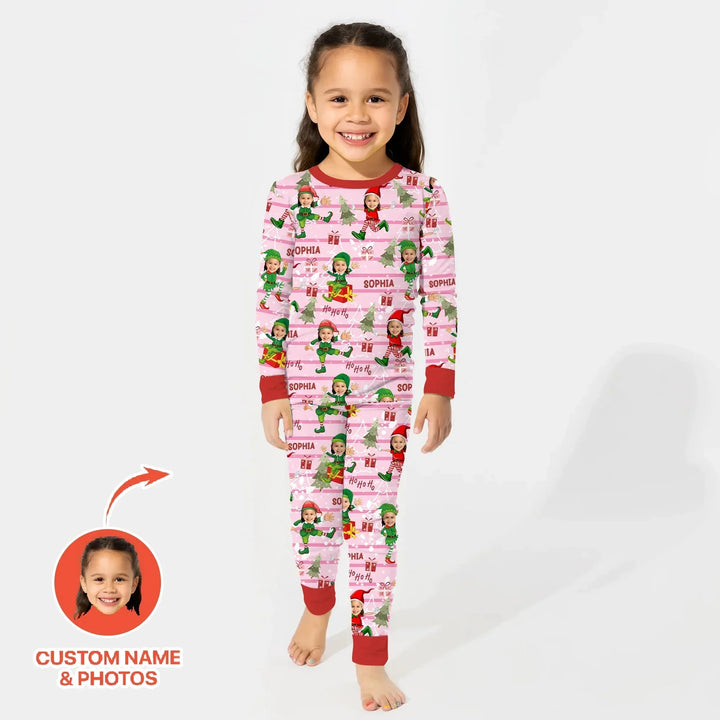 Custom Photo Baby Christmas Elf Two Piece Long Sleeve Pajama Set , Custom Photo Baby Christmas Elf Two Piece Long Sleeve Pajama Set - 12-18M