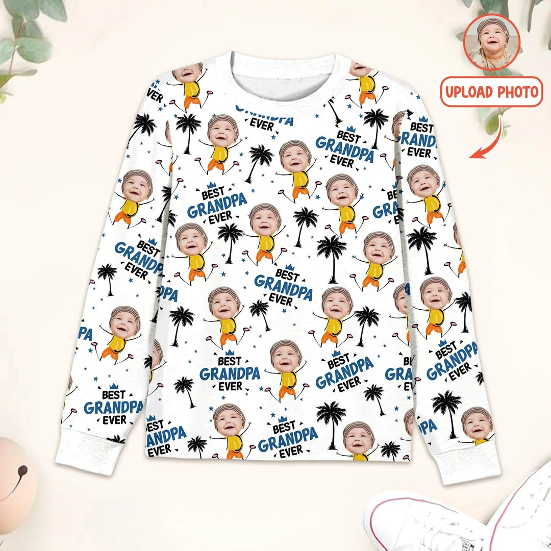 Custom Photo Best Dad Grandpa Ever Men's Pajama Set For Christmas , Custom Photo Best Dad Grandpa Ever Men's Pajama Set For Christmas - Only Shirt / XS