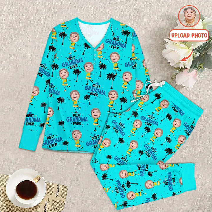 Custom Photo Best Mom Nana Ever Women Pajama Set For Christmas , Custom Photo Best Mom Nana Ever Women Pajama Set For Christmas - Combo Shirt & Pants / S