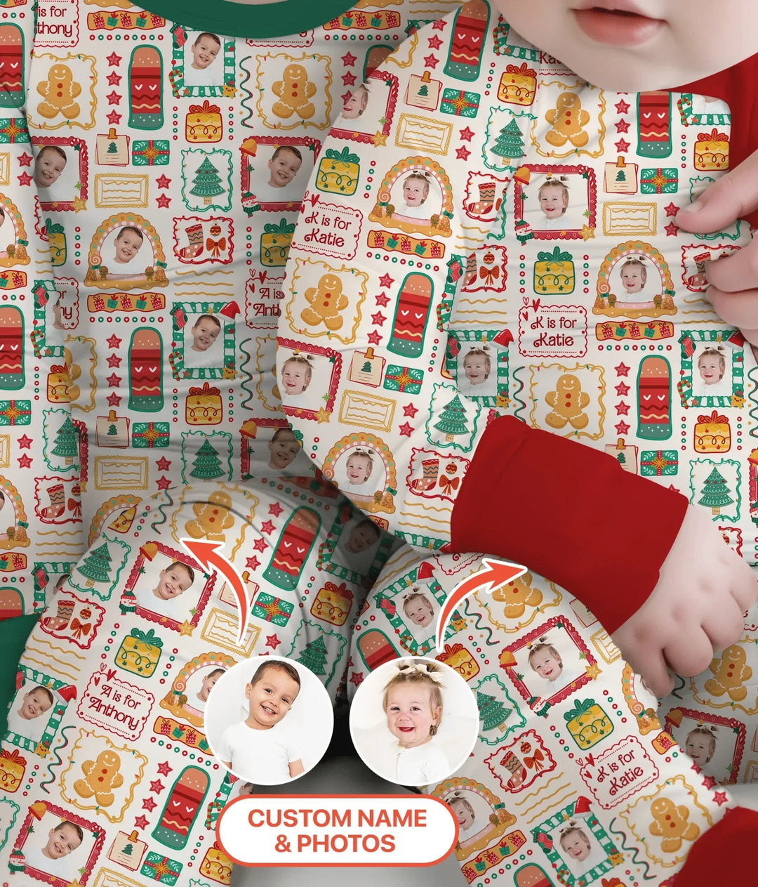 Custom Photo Christmas Frame Custom Name Two Piece Long Sleeve Pajama Set , Custom Photo Christmas Frame Custom Name Two Piece Long Sleeve Pajama Set - 12-18M