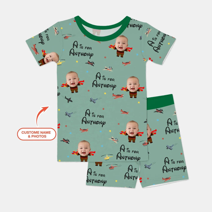 Custom Photo Face Dream Jobs Pilot Two Piece Short Sleeve Shorts Pajama Set , Custom Photo Face Dream Jobs Pilot Two Piece Short Sleeve Shorts Pajama Set - 12-18M