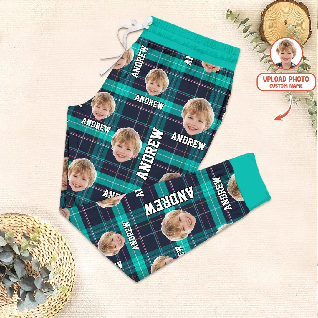 Custom Photo & Name Christmas Plaid Men Pajama Set , Custom Photo & Name Christmas Plaid Men Pajama Set - Only Pants / XS
