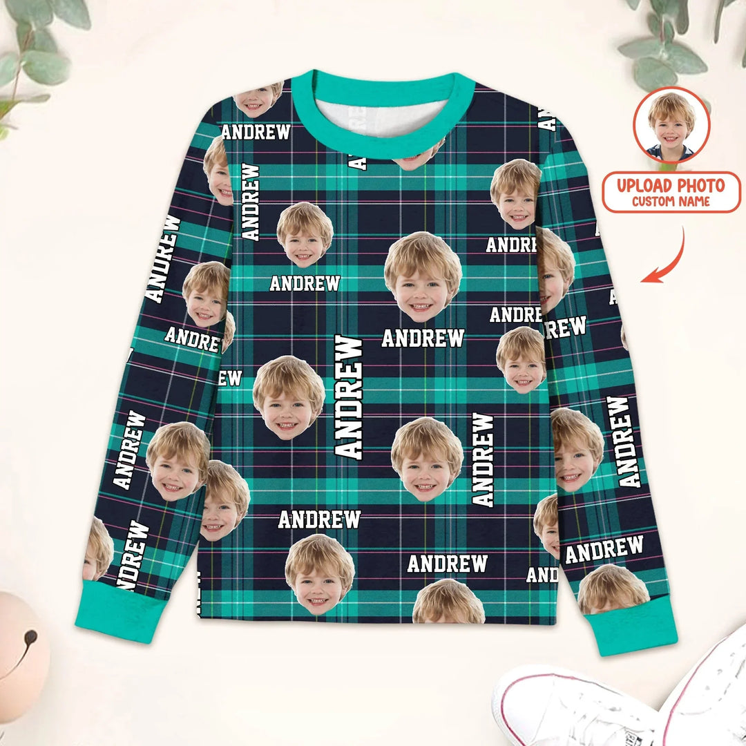 Custom Photo & Name Christmas Plaid Men Pajama Set , Custom Photo & Name Christmas Plaid Men Pajama Set - Only Shirt / XS