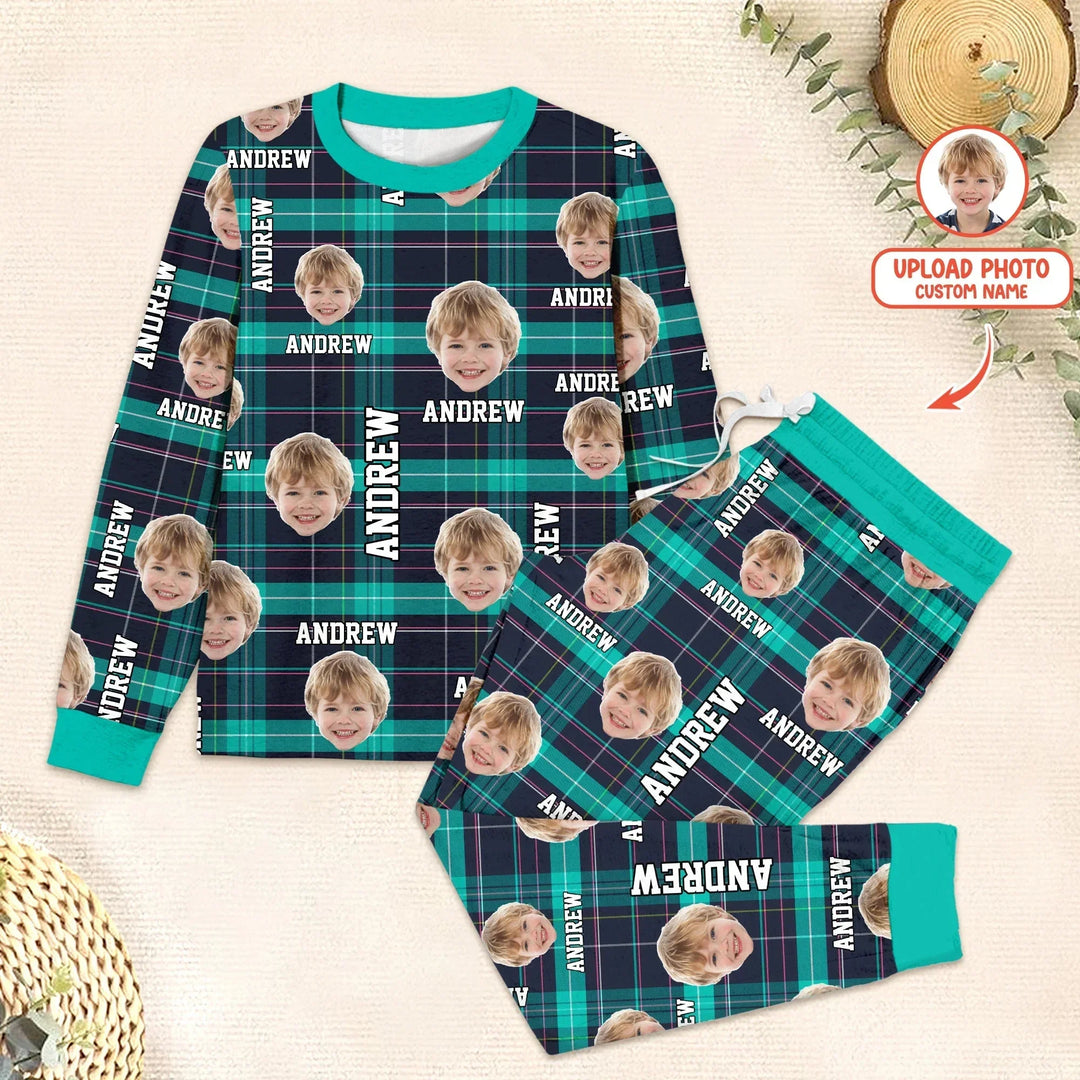 Custom Photo & Name Christmas Plaid Men Pajama Set , Custom Photo & Name Christmas Plaid Men Pajama Set - Only Shirt / XS