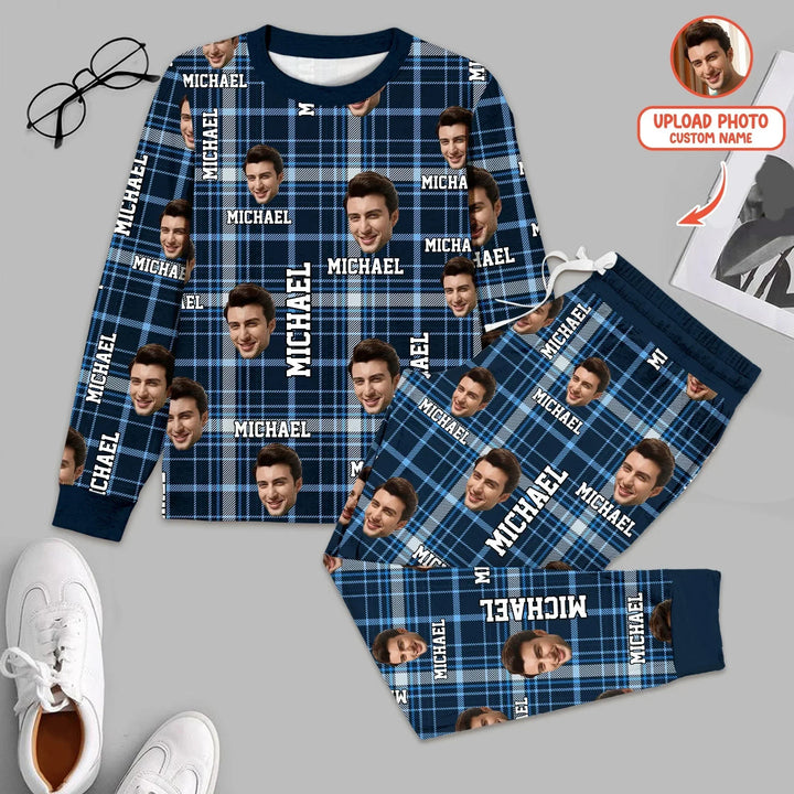 Custom Photo & Name Christmas Plaid Men Pajama Set , Custom Photo & Name Christmas Plaid Men Pajama Set - Combo Shirt & Pants / XS