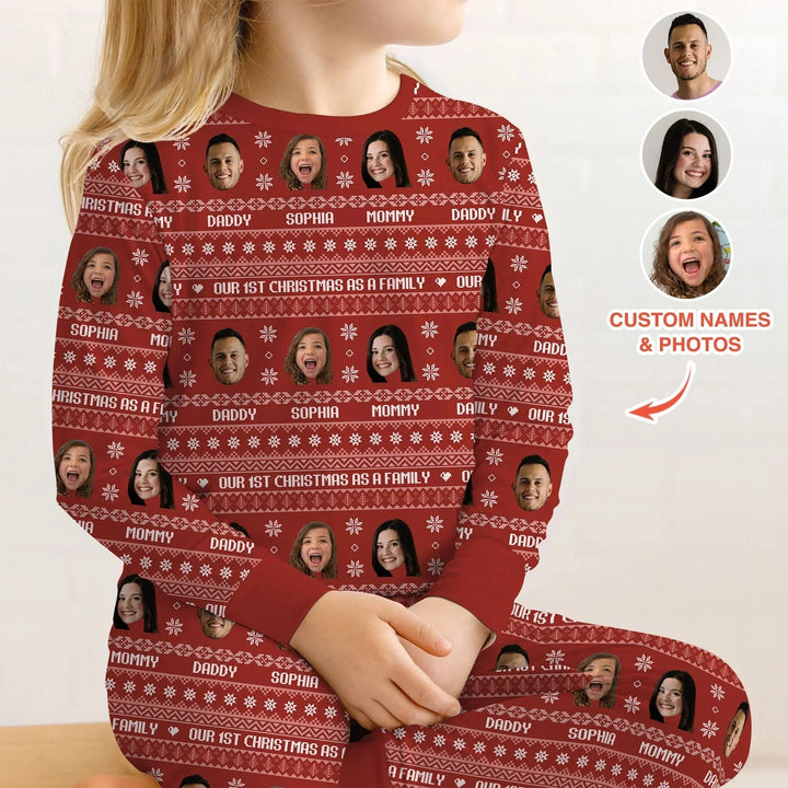 Custom Photo Our 1st Christmas as a Family Two Piece Long Sleeve Pajama Set , Custom Photo Our 1st Christmas as a Family Two Piece Long Sleeve Pajama Set - 12-18M