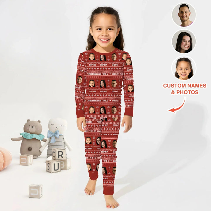 Custom Photo Our 1st Christmas as a Family Two Piece Long Sleeve Pajama Set , Custom Photo Our 1st Christmas as a Family Two Piece Long Sleeve Pajama Set - 12-18M