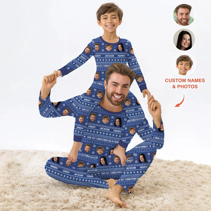 Custom Photo Our 1st Christmas as a Family Two Piece Long Sleeve Pajama Set , Custom Photo Our 1st Christmas as a Family Two Piece Long Sleeve Pajama Set - 12-18M