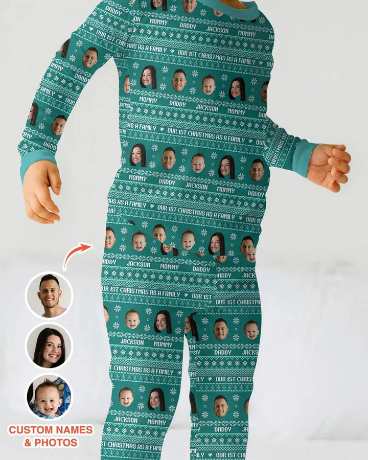 Custom Photo Our 1st Christmas as a Family Two Piece Long Sleeve Pajama Set , Custom Photo Our 1st Christmas as a Family Two Piece Long Sleeve Pajama Set - 12-18M