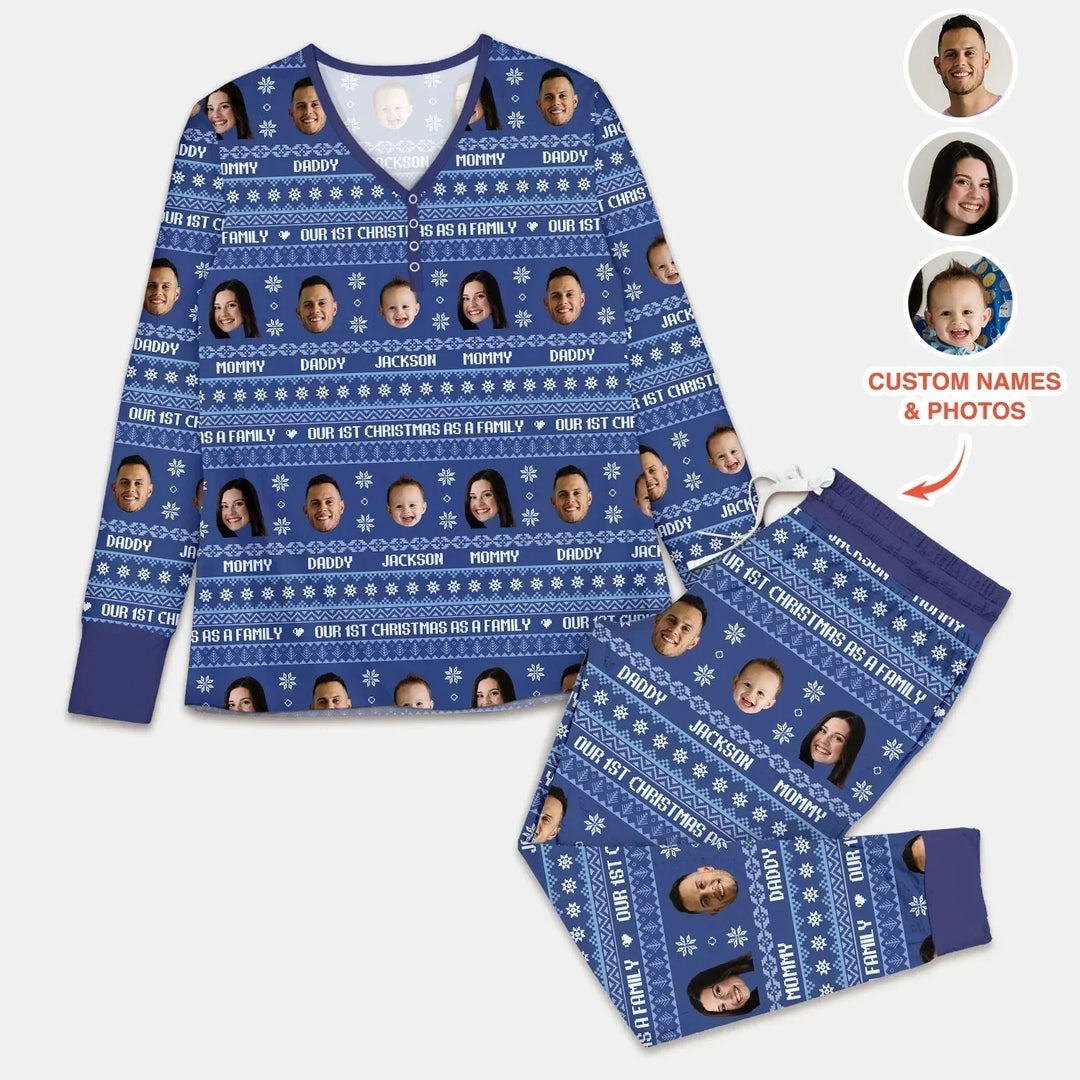 Custom Photo Our 1st Christmas as a Family Women Pajama Set , Custom Photo Our 1st Christmas as a Family Women Pajama Set - Only Shirt / S