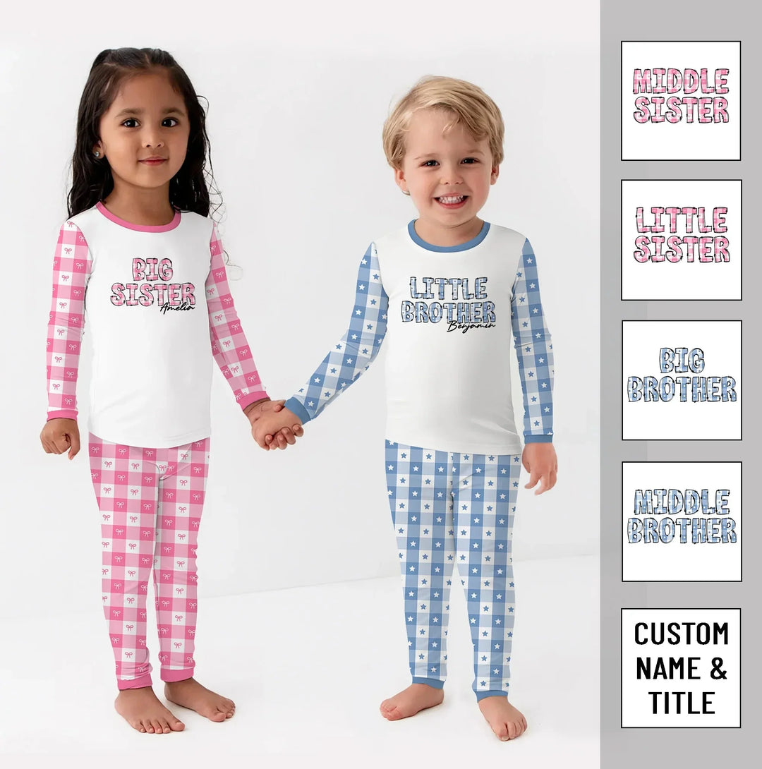 Custom Plaid Title Pajama Set for Baby & Kid – Soft and Cozy , Custom Plaid Title Pajama Set for Baby & Kid – Soft and Cozy - Long Pajama / 12-18M