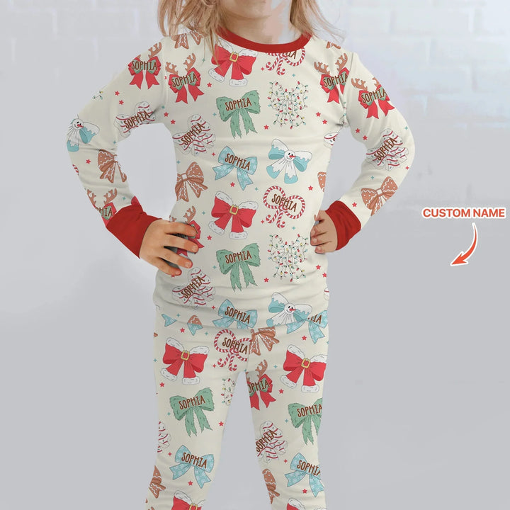 Custom Retro Bowl Christmas Two Piece Long Sleeve Pajama Set , Custom Retro Bowl Christmas Two Piece Long Sleeve Pajama Set - 12-18M