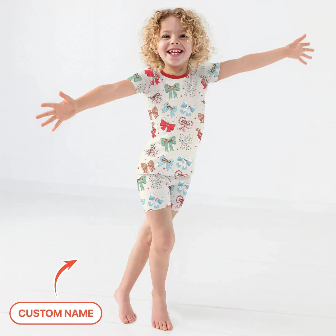 Custom Retro Bowl Christmas Two Piece Short Sleeve Shorts Pajama Set , Custom Retro Bowl Christmas Two Piece Short Sleeve Shorts Pajama Set - 12-18M