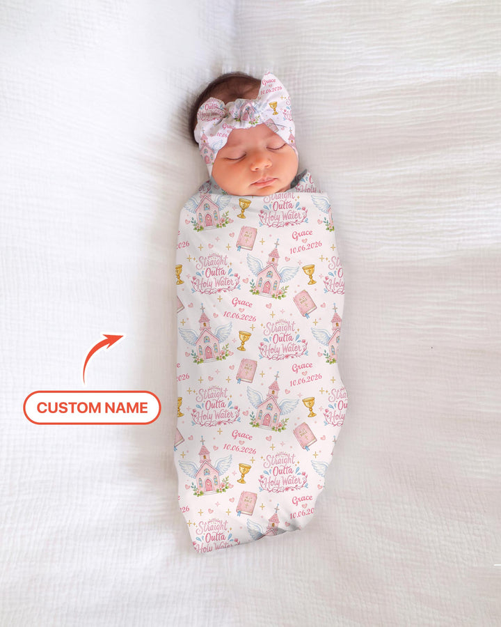 Custom Name Baptism Christening Straight Outta Holy Water Swaddle Blanket