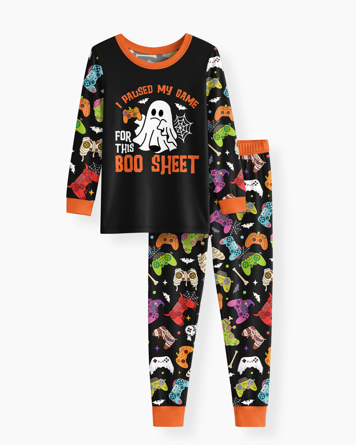 Halloween Skeleton Zombie Gaming Controllers Mummy Boys Bamboo Two Piece Long Sleeve Pajama Set