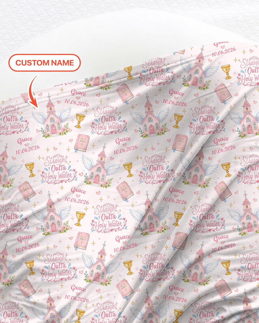 Custom Name Baptism Christening Straight Outta Holy Water Swaddle Blanket