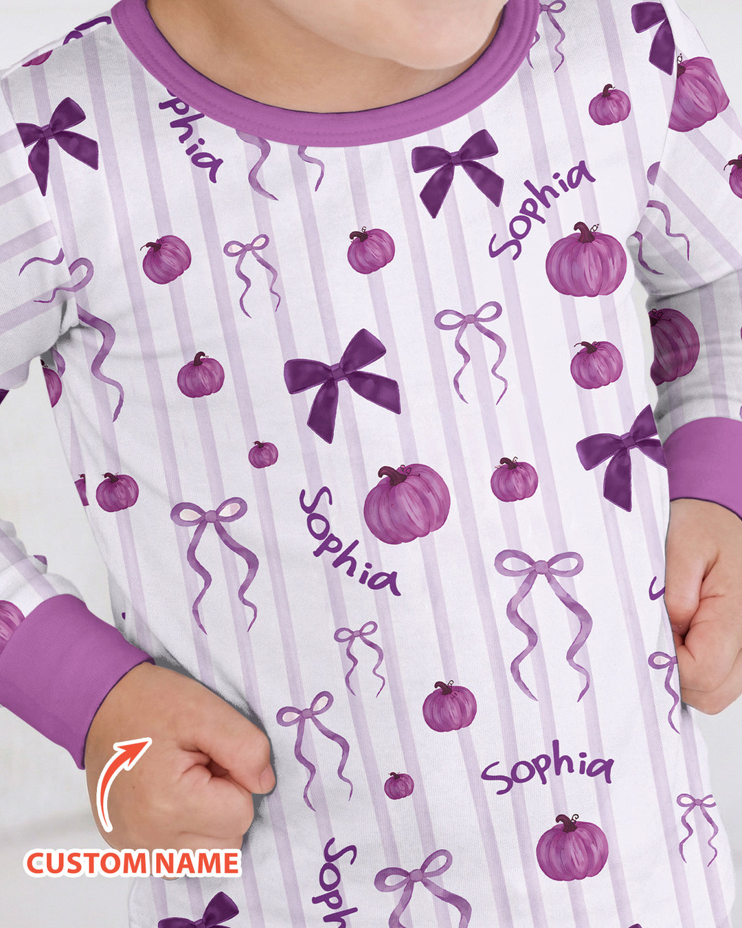 Custom Name Coquette Pumpkin Bow Fall Bamboo Two Piece Long Sleeve Pajama Set