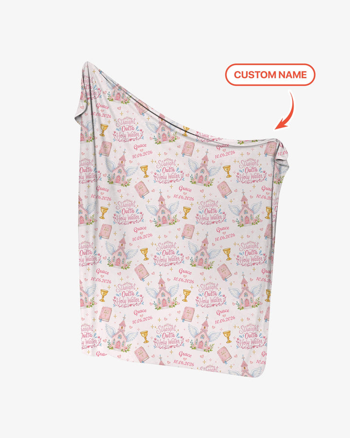 Custom Name Baptism Christening Straight Outta Holy Water Swaddle Blanket