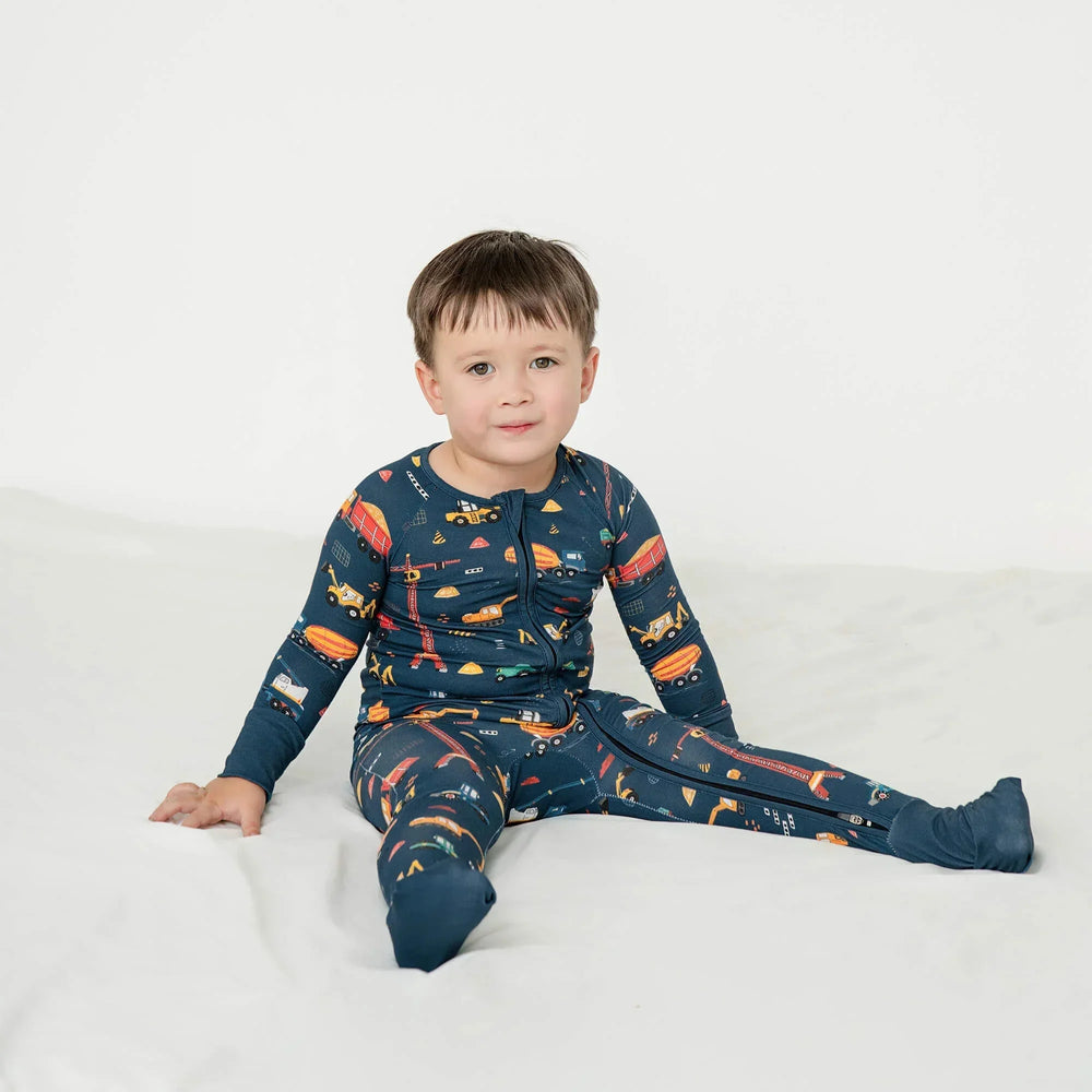 Dark Slate Gray Construction Convertible Zippered Romper , Dark Slate Gray Construction Convertible Zippered Romper - Newborn