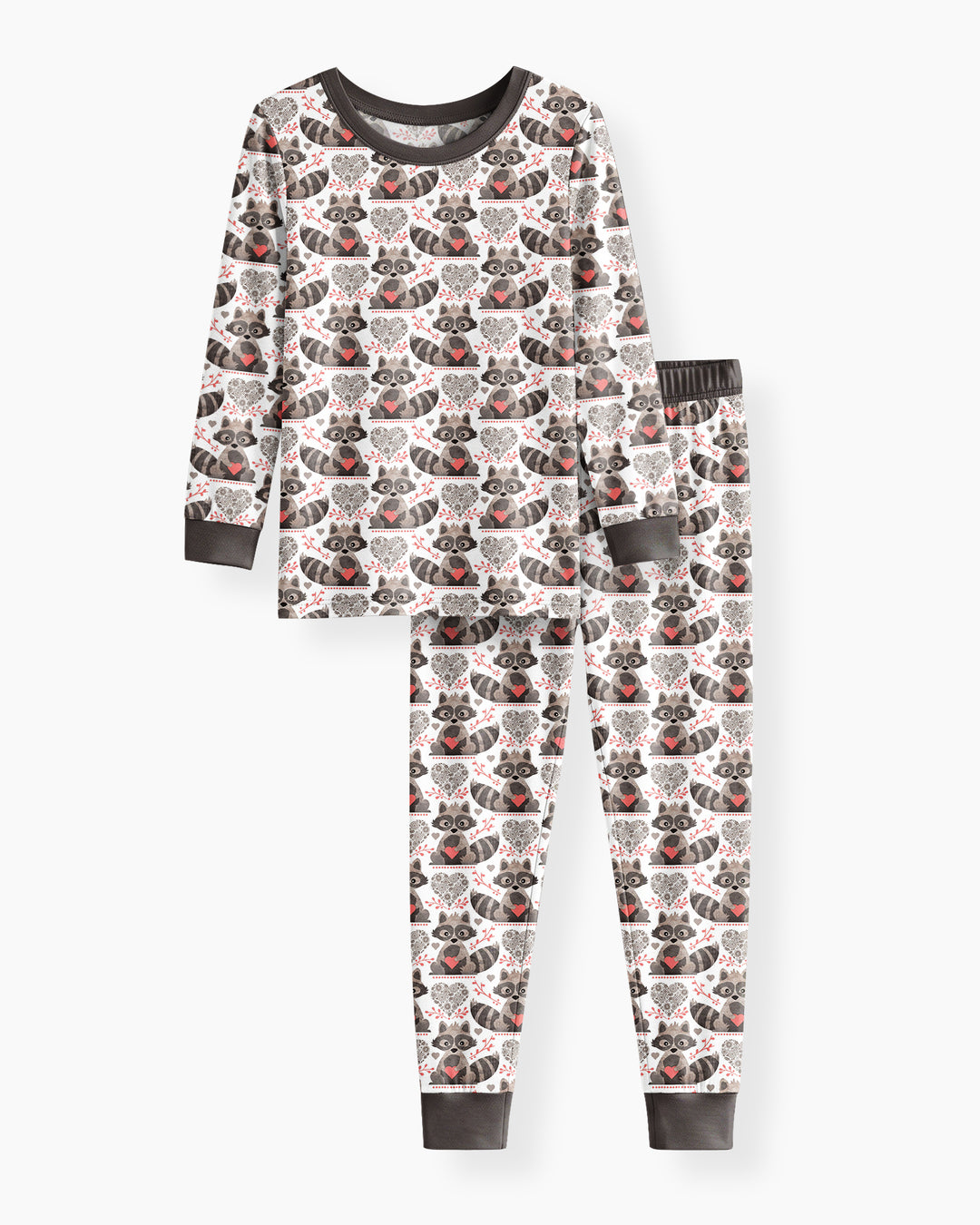 Valentine Raccoon Bamboo Two Piece Long Sleeve Pajama Set
