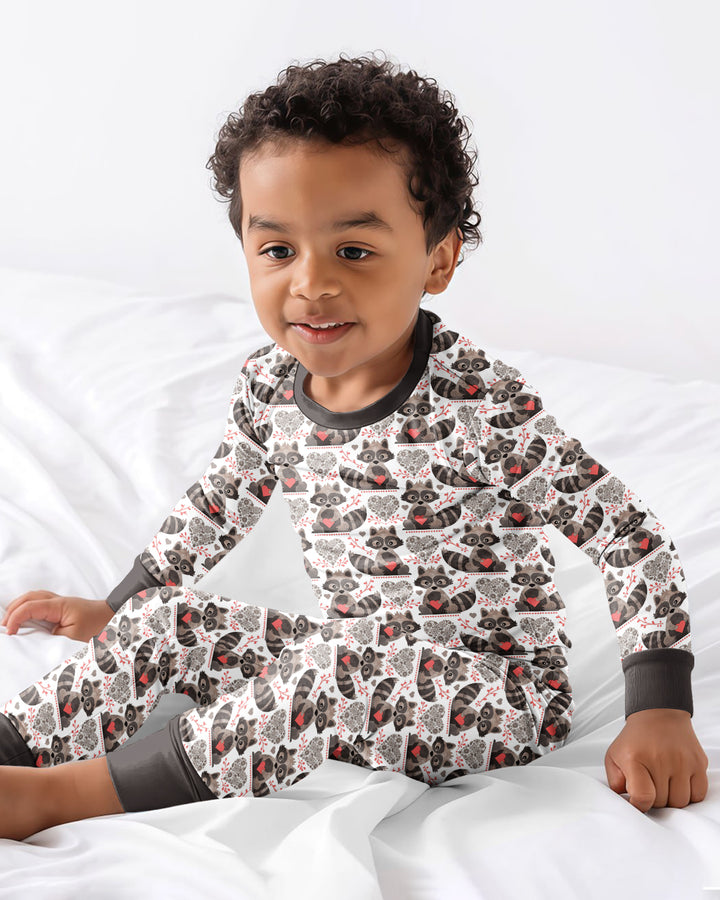 Valentine Raccoon Bamboo Two Piece Long Sleeve Pajama Set