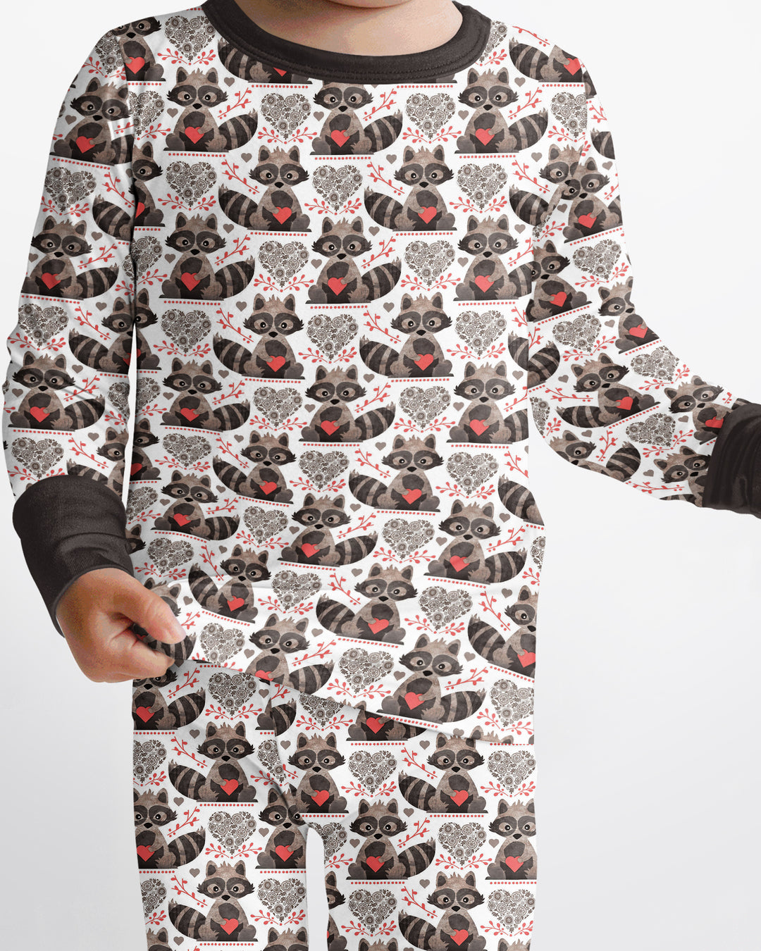 Valentine Raccoon Bamboo Two Piece Long Sleeve Pajama Set