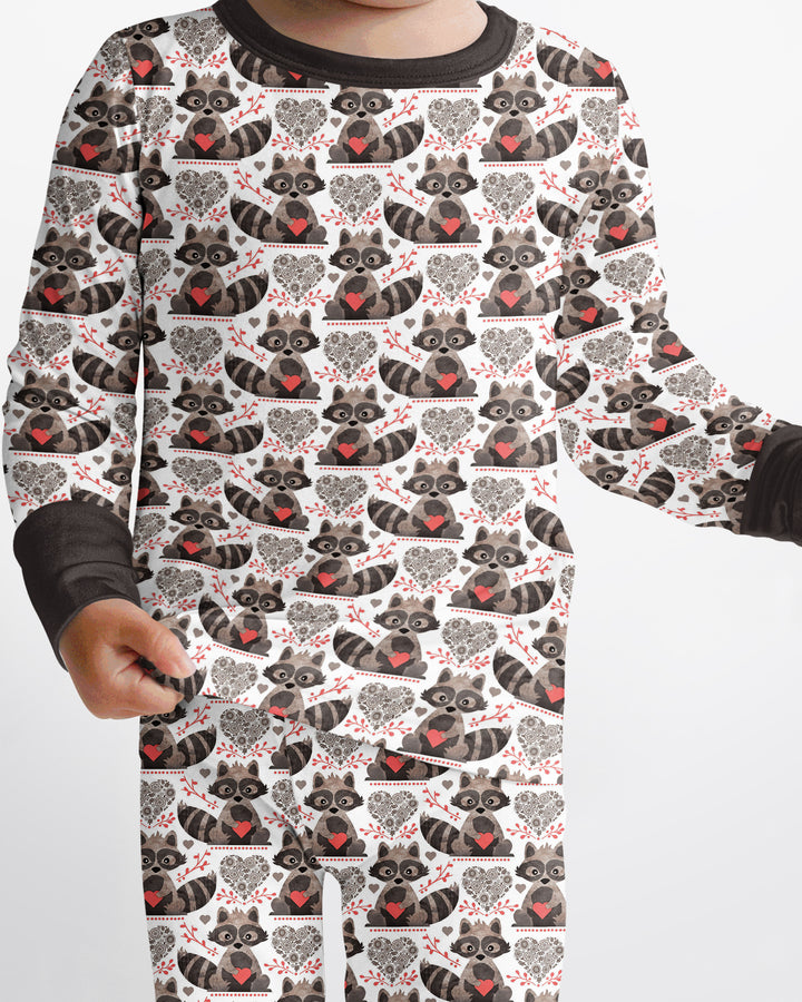 Valentine Raccoon Bamboo Two Piece Long Sleeve Pajama Set
