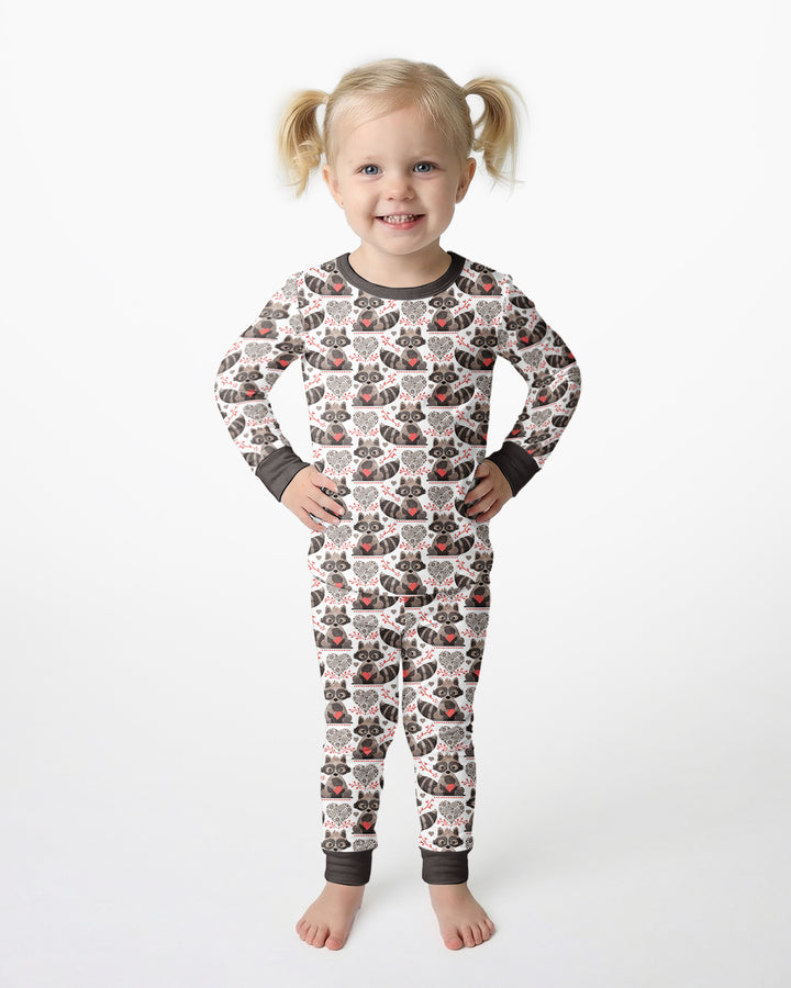 Valentine Raccoon Bamboo Two Piece Long Sleeve Pajama Set
