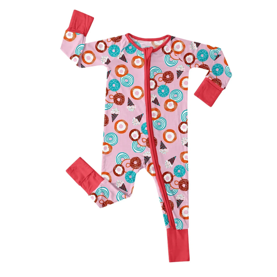Delicious Donuts Convertible Zippered Romper , Delicious Donuts Convertible Zippered Romper - Newborn