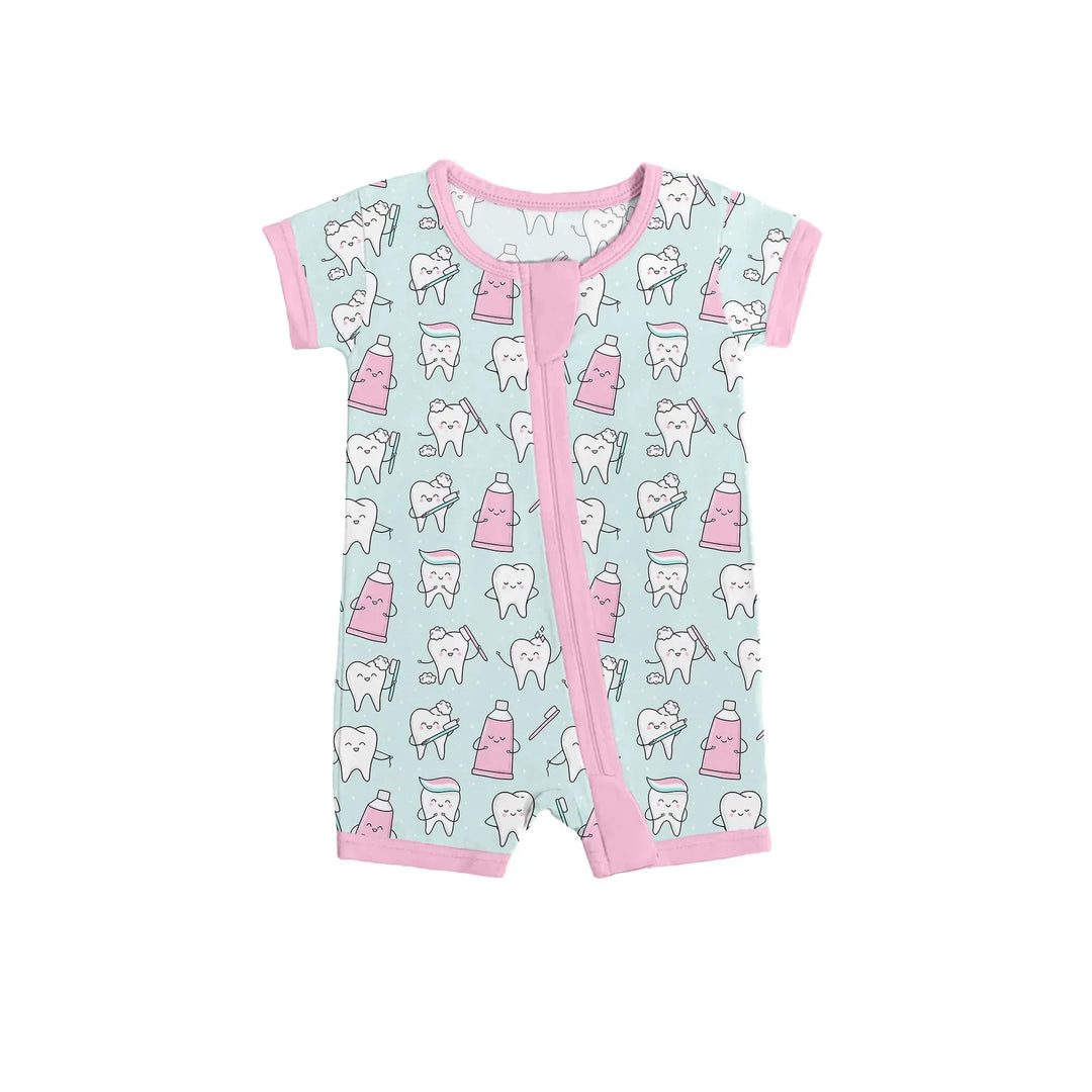 Dental Shorty Zippered Romper , Dental Shorty Zippered Romper - 0-3M