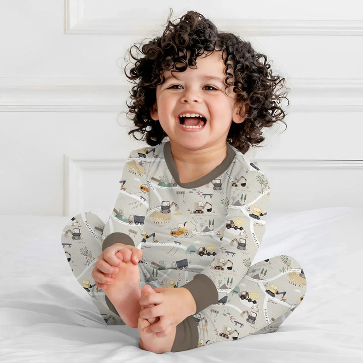 Diggers Route Map Two Piece Long Sleeve Pajama Set , Diggers Route Map Two Piece Long Sleeve Pajama Set - 12-18M