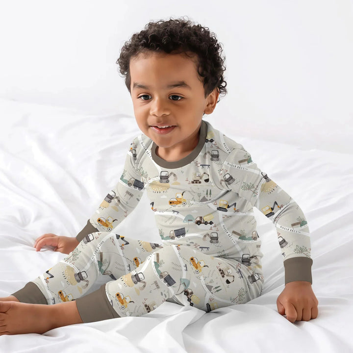 Diggers Route Map Two Piece Long Sleeve Pajama Set , Diggers Route Map Two Piece Long Sleeve Pajama Set - 12-18M