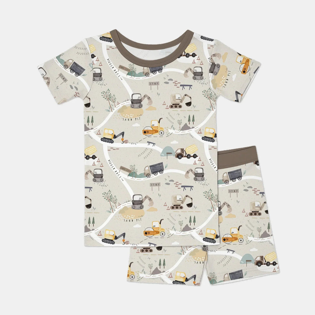 Diggers Route Map Two Piece Short Sleeve Shorts Pajama Set , Diggers Route Map Two Piece Short Sleeve Shorts Pajama Set - 12-18M