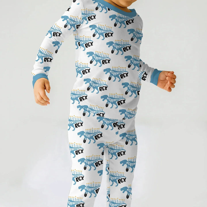 Dinosaur Hanukkah Boy Two Piece Long Sleeve Pajama Set , Dinosaur Hanukkah Boy Two Piece Long Sleeve Pajama Set - 12-18M