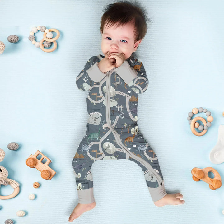 Dinosaur Route Map Convertible Zippered Romper , Dinosaur Route Map Convertible Zippered Romper - 0-3M