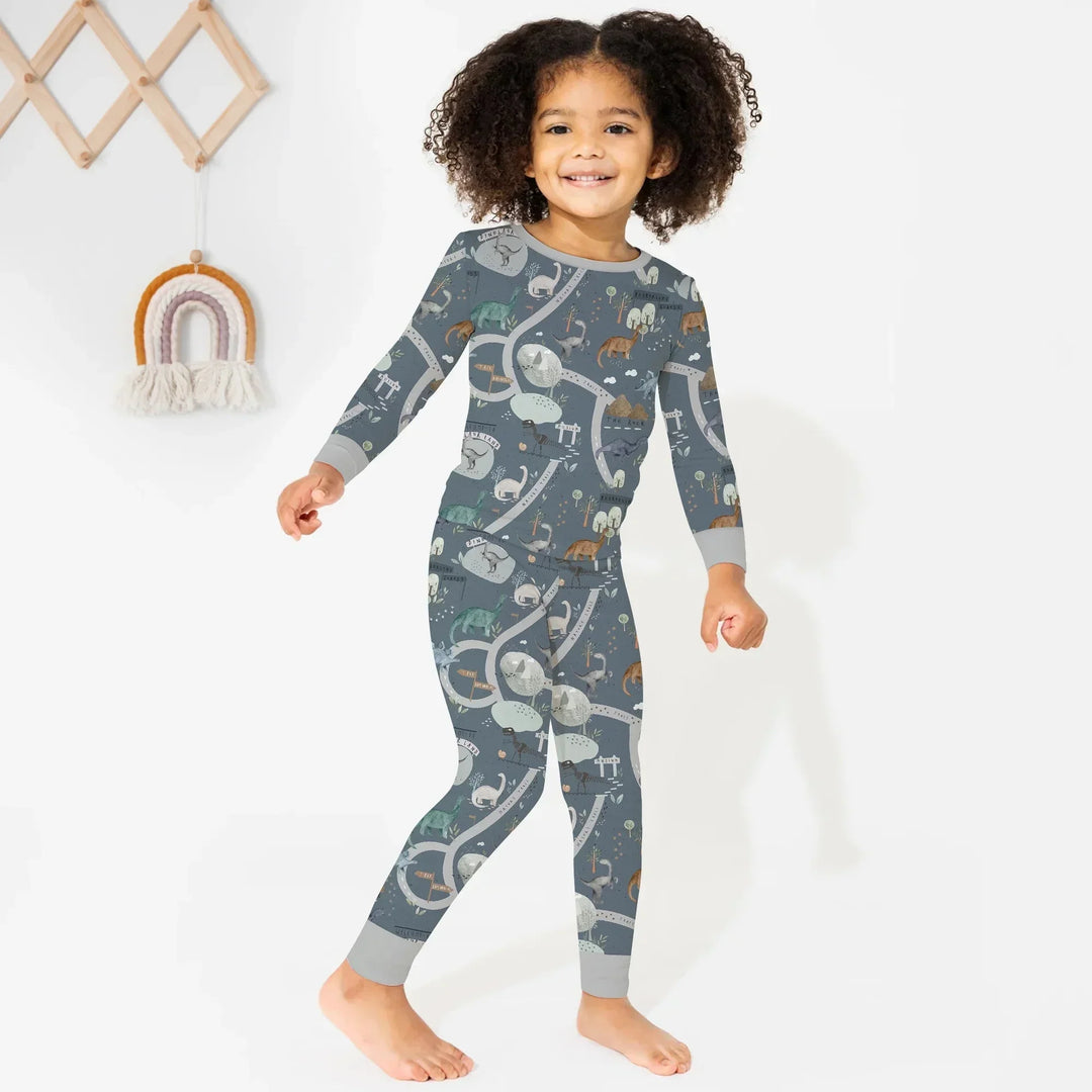 Dinosaur Route Map Two Piece Long Sleeve Pajama Set , Dinosaur Route Map Two Piece Long Sleeve Pajama Set - 12-18M