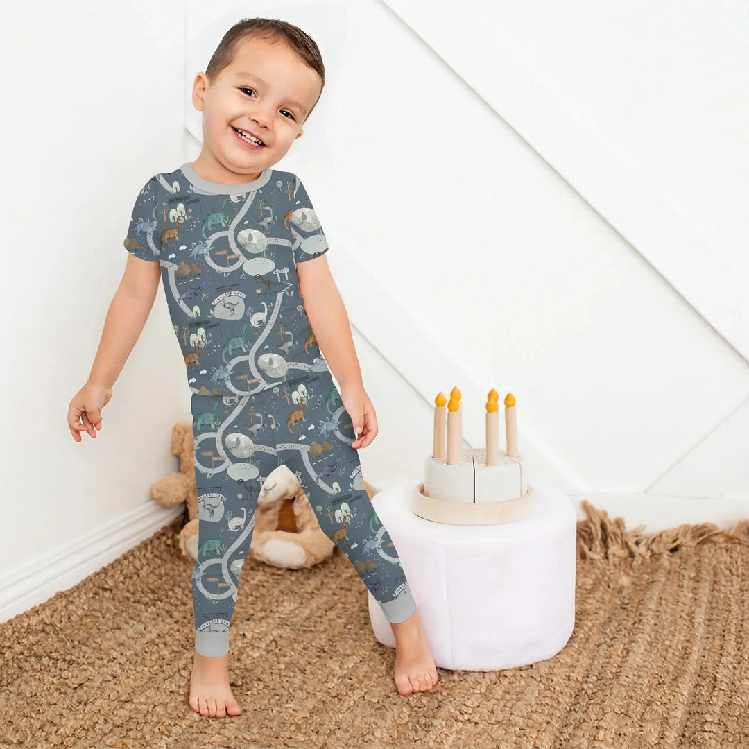 Dinosaur Route Map Two Piece Short Sleeve Pajama Set , Dinosaur Route Map Two Piece Short Sleeve Pajama Set - 12-18M