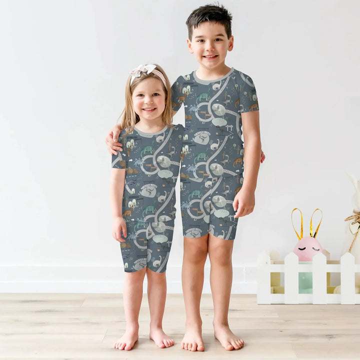 Dinosaur Route Map Two Piece Short Sleeve Shorts Pajama Set , Dinosaur Route Map Two Piece Short Sleeve Shorts Pajama Set - 12-18M
