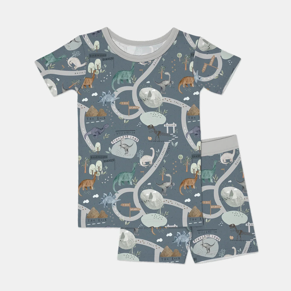 Dinosaur Route Map Two Piece Short Sleeve Shorts Pajama Set , Dinosaur Route Map Two Piece Short Sleeve Shorts Pajama Set - 12-18M