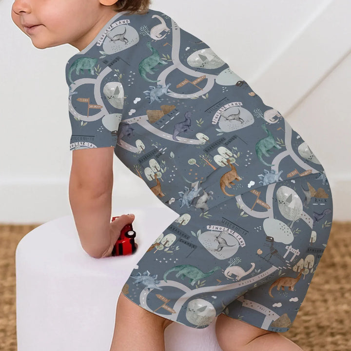 Dinosaur Route Map Two Piece Short Sleeve Shorts Pajama Set , Dinosaur Route Map Two Piece Short Sleeve Shorts Pajama Set - 12-18M