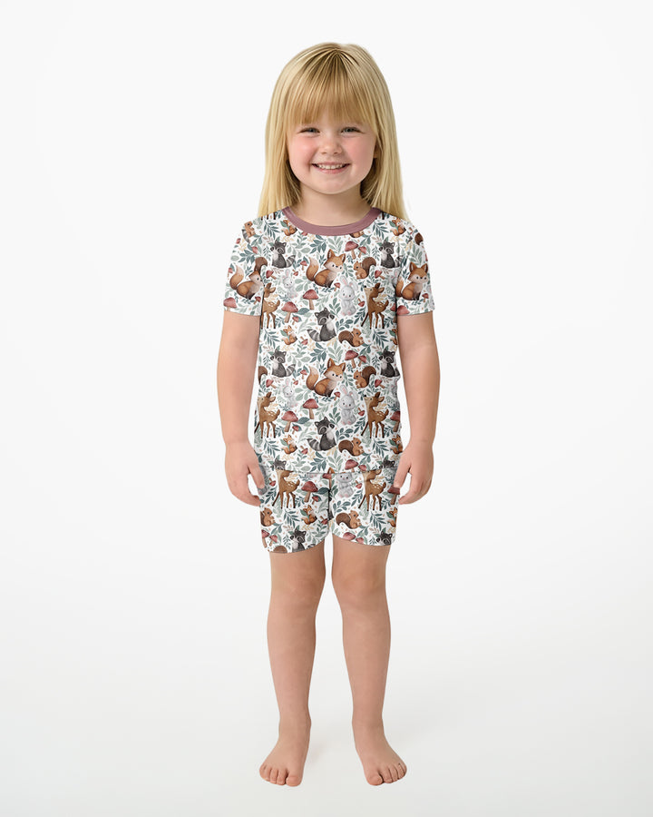 Whimsical Woodland Friends Bamboo Two Piece Short Sleeve Shorts Pajama Set